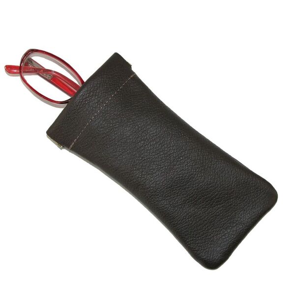 CTM Leather Push Mouth Pebble Grain Eyeglass Holder - Picture 3 of 4